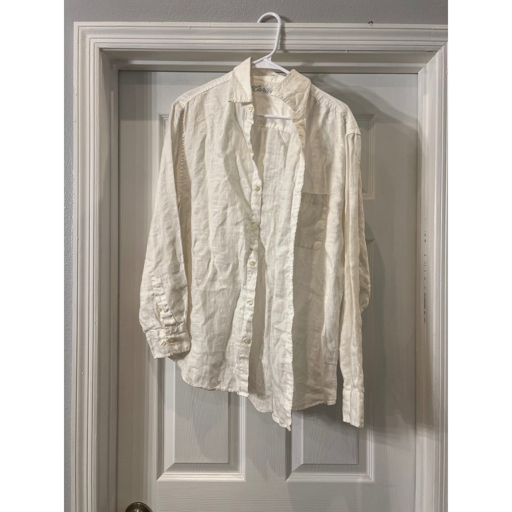 Caribbean Linen Shirt Mens Button‎ Up Long Sleeve Casual White Size M